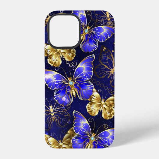 Coque iPhone 12 Composition avec papillons de saphir (Verso)