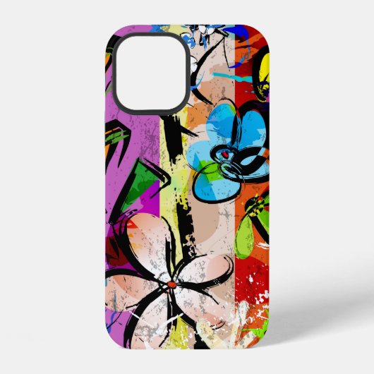 Coque iPhone 12 composition de fond abstrait avec des fleurs, avec (Verso)