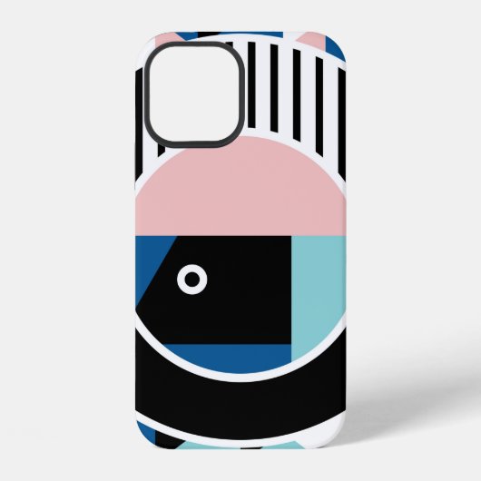 Coque iPhone 12 Conception d'affiche abstraite Memphis. Visage géo (Verso)