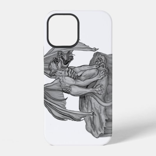 Coque iPhone 12 Conception de Golem Gargoyle noir et blanc (Verso)
