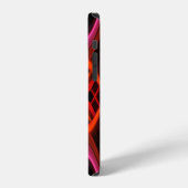 Coque iPhone 12 Conception de lignes ondulées rouges géométriques. (Côté gauche)