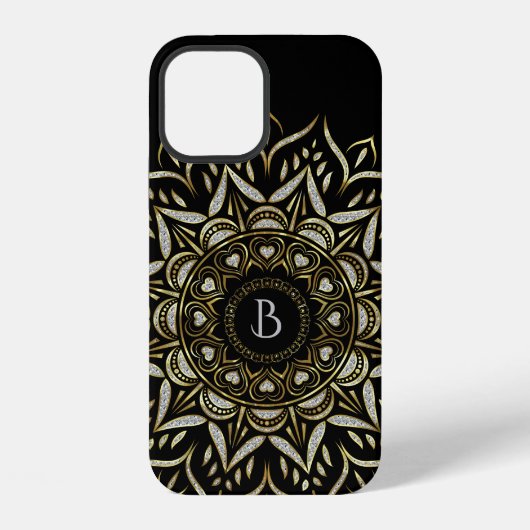 Coque iPhone 12 Conception de mandala en argent et en or (Verso)