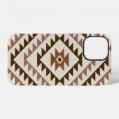 Coque iPhone 12 Conception de motif diamant aztéque marron+crème (Verso Horizontal)
