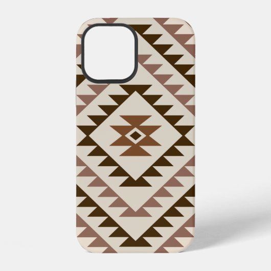 Coque iPhone 12 Conception de motif diamant aztéque marron+crème (Verso)
