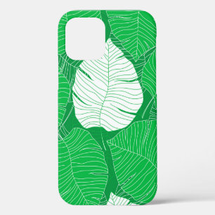 Coque iPhone 12 Conception de peinture de feuille tropicale abstra