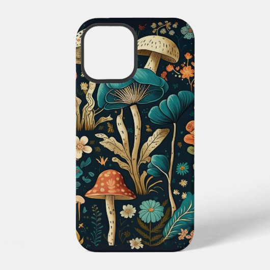 Coque iPhone 12 Conception d'illustration de champignon et de fleu (Verso)