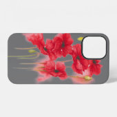 Coque iPhone 12 coquelicots rouges sur gris (Verso Horizontal)