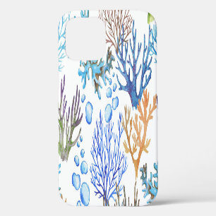 Coque iPhone 12 Coraux dessinés à la main : motif marin sous-marin