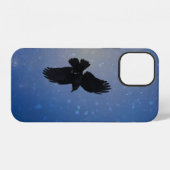 Coque iPhone 12 Corbeau dans un ciel bleu enneigé (Verso Horizontal)