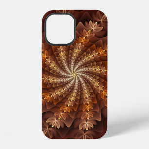 Coque iPhone 12 Couleurs chaudes, motif d'art fractal moderne trip