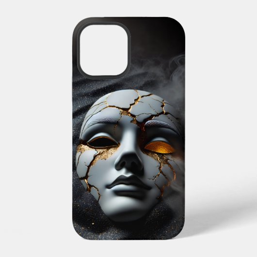 Coque iPhone 12 Cracked Porcelain Mask Dark Luxury iPhone 12 Case (Verso)