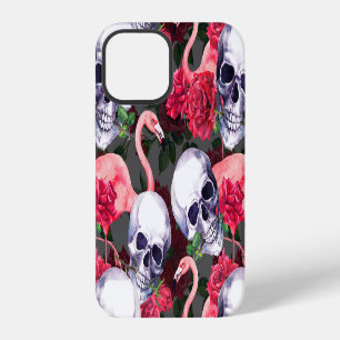 Coque iPhone 12 Crâne floral, motif flamand sans soudure.