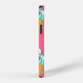 Coque iPhone 12 Crème glacée bleue avec des yeux. Fond rose. Sans (Côté droit)