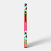 Coque iPhone 12 Crème glacée bleue avec des yeux. Fond rose. Sans (Côté gauche)