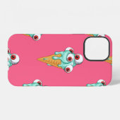 Coque iPhone 12 Crème glacée bleue avec des yeux. Fond rose. Sans (Verso Horizontal)