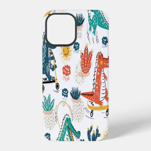 Coque iPhone 12 Crocodile de dessin : Papier peint animal Vintage