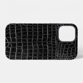 Coque iPhone 12 Crocodile noir de Faux (Verso Horizontal)