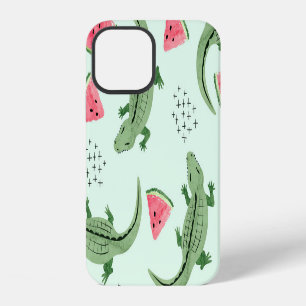 Coque iPhone 12 Crocodile Watermelon, Motif Vintage Abstrait.