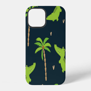 Coque iPhone 12 Crocodiles de dessin : Alligator Palms Motif.