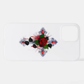 Coque iPhone 12 Croix d'argent avec une rose rouge (Verso Horizontal)