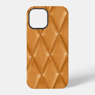 Coque iPhone 12 Cuir brun de voiture de luxe, texture intérieure.