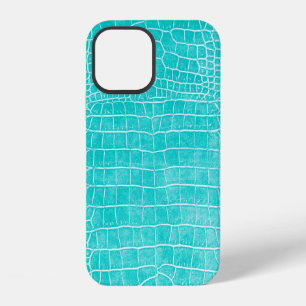Coque iPhone 12 Cuir de Crocodile Faux Aqua