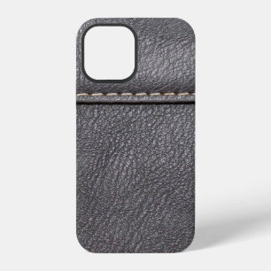 Coque iPhone 12 Cuir noir piqué de fil blanc