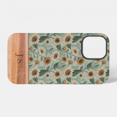 Coque iPhone 12 Custom Boho Sunflowers Wood Effect (Verso Horizontal)