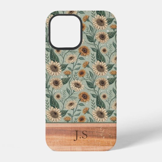 Coque iPhone 12 Custom Boho Sunflowers Wood Effect (Verso)