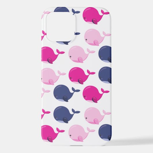 Coque iPhone 12 Cute Whales, Pattern of Whales, Sea Animals (Verso)