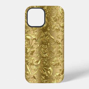 Coque iPhone 12 Damas florale de couleur or sur arrière - plan or