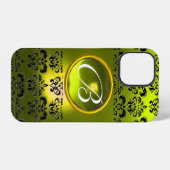 Coque iPhone 12 DAMASK GEM MONOGRAM Jaune (Verso Horizontal)