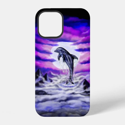Coque iPhone 12 Dauphin au clair de lune (Verso)