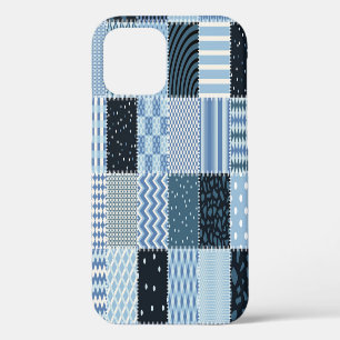 Coque iPhone 12 Décor de courtepointe, patchwork géométrique, tons