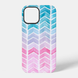 Coque iPhone 12 Dégradé géométrique bleu d'aquarelle peint à la ma