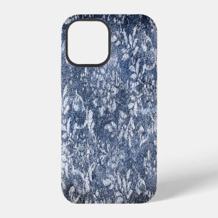Coque iPhone 12 Denim floral défraîchi : Arrière - plan texturé gr