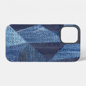 Coque iPhone 12 Denim Urbain : Patchwork rayé déchiré. (Verso Horizontal)