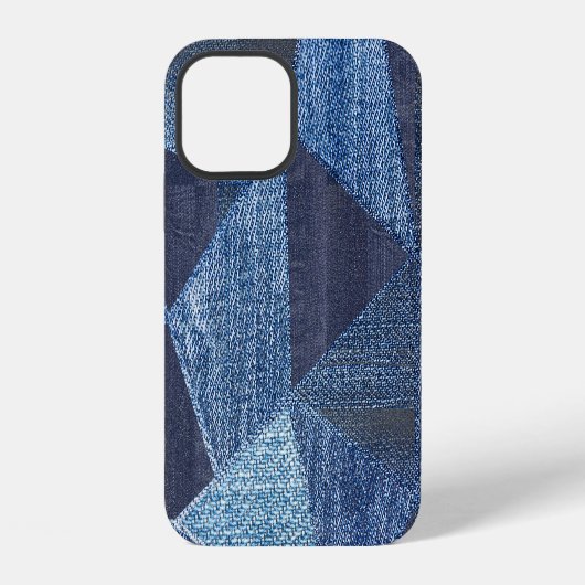 Coque iPhone 12 Denim Urbain : Patchwork rayé déchiré. (Verso)