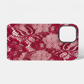 Coque iPhone 12 Dentelle rouge : textile jacquard élastique. (Verso Horizontal)