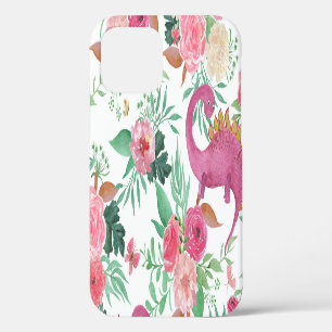 Coque iPhone 12 Dinosaures Vintage motif floral