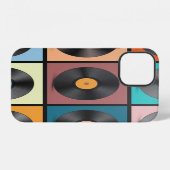 Coque iPhone 12 Disques vinyles : ensemble de LP rétro. (Verso Horizontal)