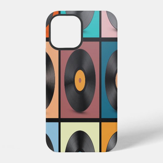 Coque iPhone 12 Disques vinyles : ensemble de LP rétro. (Verso)