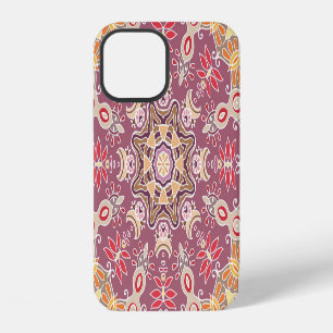 Coque iPhone 12 Doodle coloré ornemental : Motif de dentelle symét