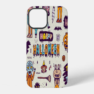 Coque iPhone 12 Doodle de Halloween, ensemble transparent de dessi