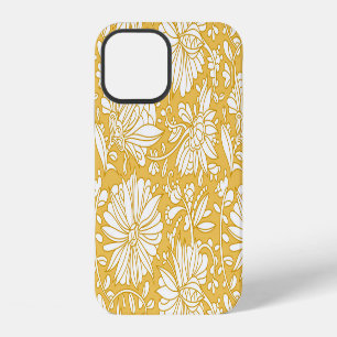 Coque iPhone 12 Doodle floral doré, dessiné à la main de manière a