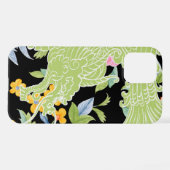 Coque iPhone 12 Dragon asiatique - Pastel floral vert citron (Verso Horizontal)
