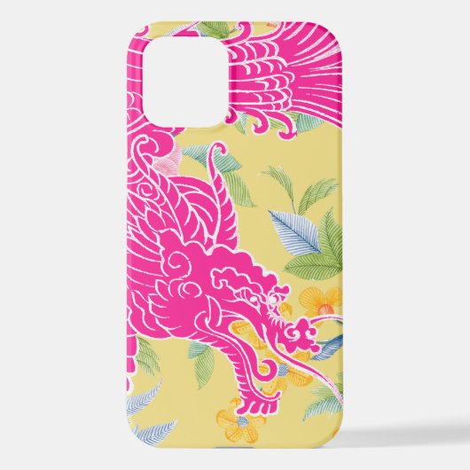 Coque iPhone 12 Dragon asiatique - Rose sur Pastel (Verso)