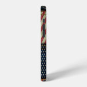 Coque iPhone 12 Drapeau américain, motif sans couture patchwork. (Côté gauche)