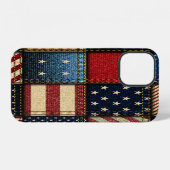 Coque iPhone 12 Drapeau américain, motif sans couture patchwork. (Verso Horizontal)
