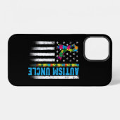 Coque iPhone 12 Drapeau Américain Rétro Autisme Tonton Sensibilisa (Verso Horizontal)